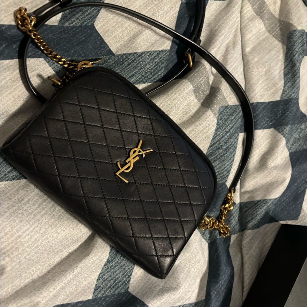 Yves Saint Laurent Black and Gold Quilted Crossbody Bag